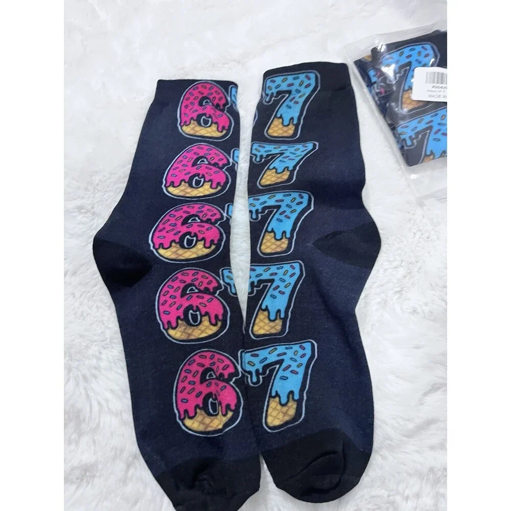 67 Socks Ice Cream 6 7 Meme Novelty, 6 7 Creams Drips Baseball Socks Funny Gifts